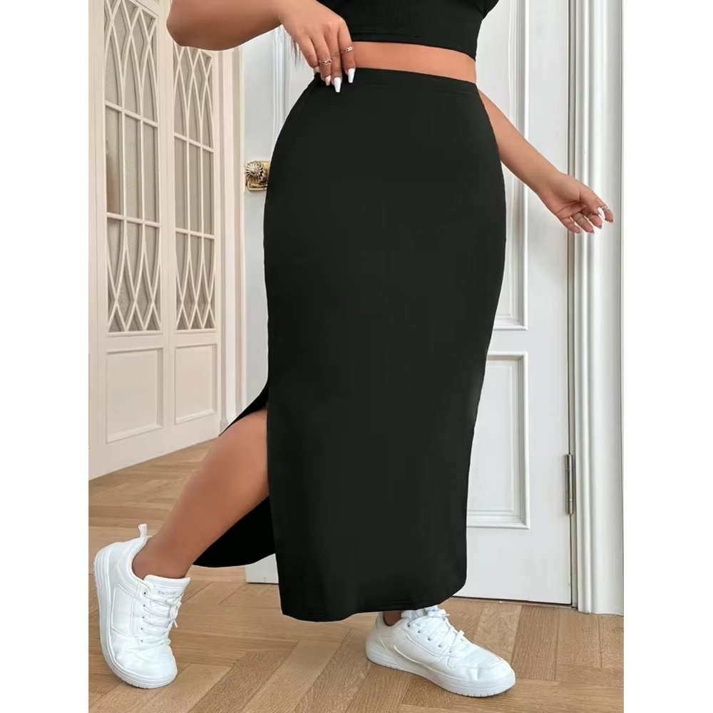 SHEIN Black Side Slit Maxi Skirt Elastic Waist Stretchy Long Bodycon Skirt